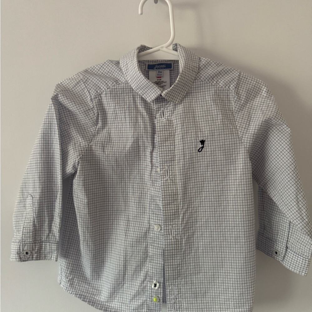 Jacadi 18M Blue and White Checkered Button Down Shirt Classic Design